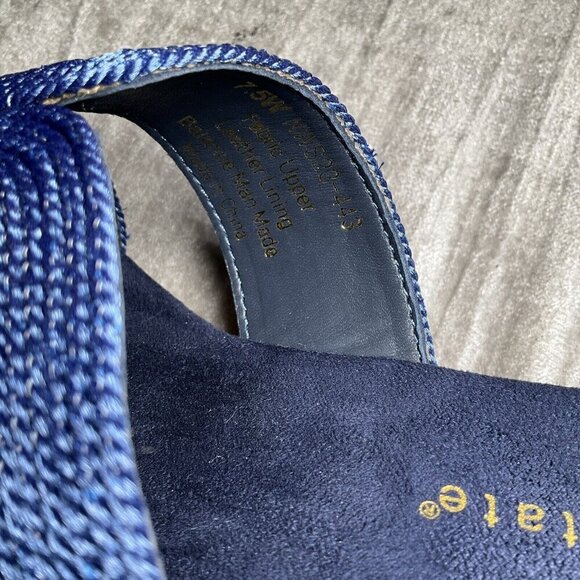 David Tate Vibe Wedge Heeled Sandals Navy Blue Rayon Sz 9.5 WIDE Vacation Comfy - Picture 11 of 12